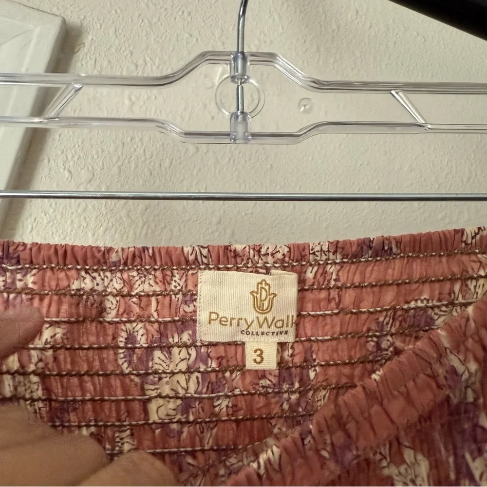 NWT PERRY WALKER pink floral cotton smocked tiered mini skirt - Picture 4 of 6
